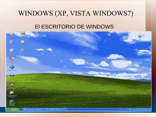 WINDOWS (XP, VISTA WINDOWS7) El ESCRITORIO DE WINDOWS 