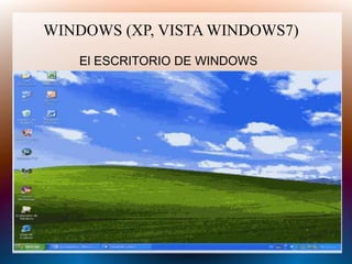WINDOWS (XP, VISTA WINDOWS7)
El ESCRITORIO DE WINDOWS
 