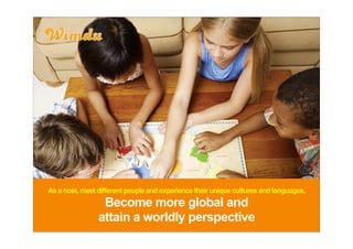 As a host, meet different people and experience their unique cultures and languages,
                 Become more global and
                attain a worldly perspective
 
