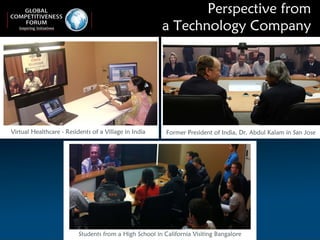 Perspective from  a Technology Company  Former President of India, Dr. Abdul Kalam in San Jose Students from a High School in California Visiting Bangalore Virtual Healthcare - Residents of a Village in India 