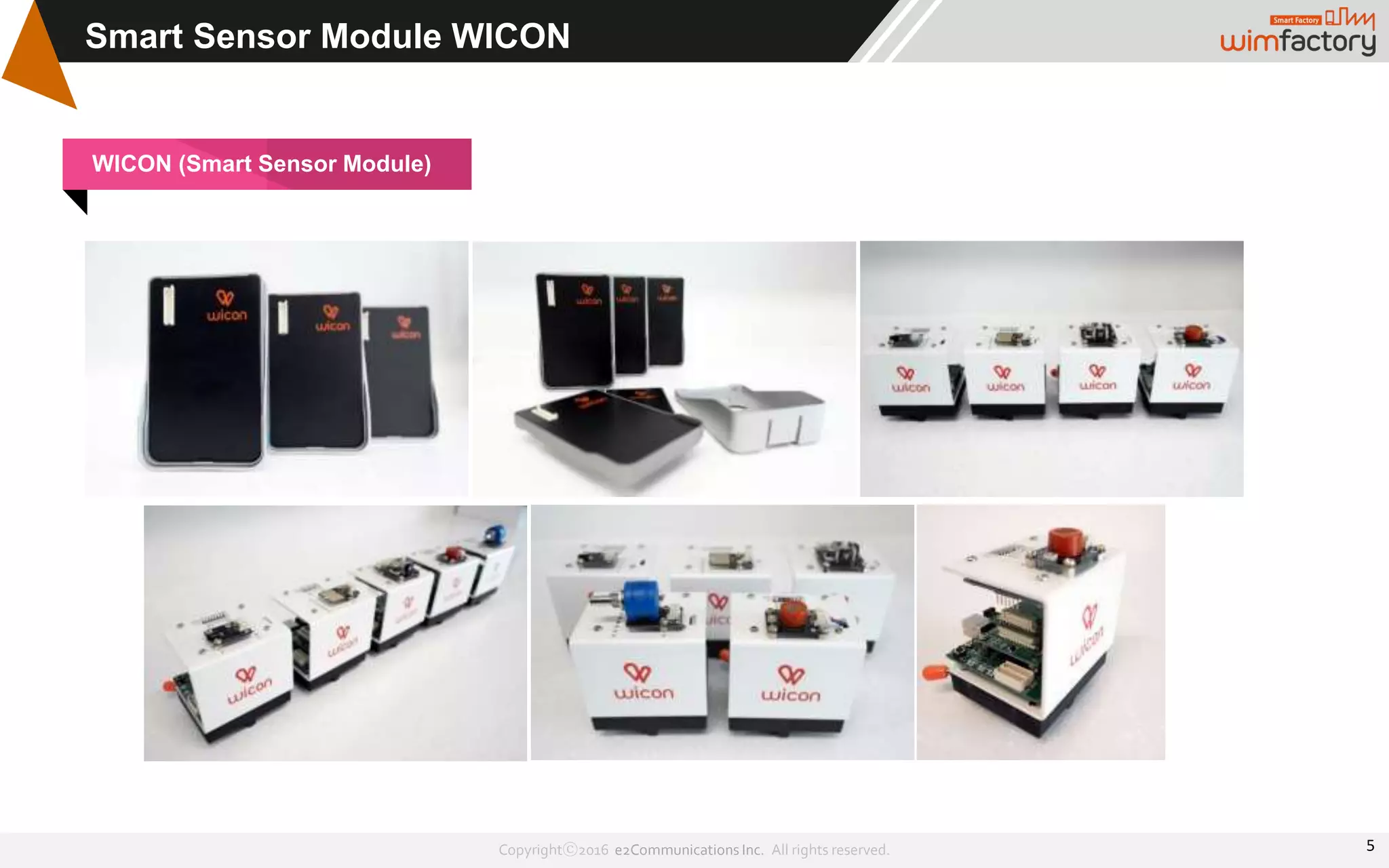 Copyrightⓒ2016 e2Communications Inc. All rights reserved.
Smart Sensor Module WICON
5
WICON (Smart Sensor Module)
 
