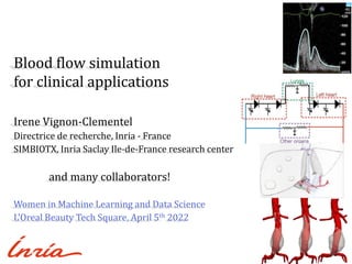 Blood flow simulation
for clinical applications
Irene Vignon-Clementel
Directrice de recherche, Inria - France
SIMBIOTX, Inria Saclay Ile-de-France research center
and many collaborators!
Women in Machine Learning and Data Science
L’Oreal Beauty Tech Square, April 5th 2022
In order to survey a potential micro metastatic spread of the disease, samples from bone marrow, peripheral
blood and portal blood will be obtained from all Ltx study subjects for later analyses. Tumour and normal tissue
samples from explanted liver and from hepatic lymph nodes will be obtained for determination of lymphocyte
infiltration (regulatory T-cells), micro-metastatic disease and micro-array analyses.
4.1. Combined liver resection and liver transplantation
Total hepatectomy will be performed in 2 steps. First, a resection of the liver segments 1-3 is performed,
carefully avoiding dividing through tumor affected liver tissue. If needed, additional resection into segment 4
may be perfomed The left portal, arterial and bile duct branches are identified and divided. The Right liver
remnant should be fully mobilized to facilitate the later second stage hepatectomy. The volume of the liver
remnant following resection should be ≥ 40%.of standard liver volume. Standard liver volume is calculated as:
SLV= 1072.8 * body surface area (m2)-345.7 (23) Directly following resection, the patients receive a liver
segments 2+3 from a deceased donor. The donor segments will be placed orthotropically. The graft liver vein
is anastomosed to the orifice of the left liver vein in the recipient with a triangulation technique. The graft
portal vein is anastomosed in an end to side fashion to the main portal trunk and the artery end to side to the
common hepatic artery (figure). The reason for this is that this will obviate the need for complex hilar
dissection at the second stage hepatectomy and also reduce the risk of complications to the liver remnant at
the first operation. Biliary reconstruction is performed as a Roux-en-Y hepatico-jejunostomy.
A t l e a s t 5 m i n u t e s a f t e r
revascularization a pressure
catheter is placed in the portal vein.
Pressure is monitored for 5 minutes
during basal conditions and during
portal clamping of the portal vein
d i s t a l t o t h e g r a f t p o r t a l
anastomosis. At least three repeated
measurements are performed. If the
pressure is stable < 20 mmHg, the
portal vein to the liver remnant is
closed. If the pressure is > 20
mmHg during clamping, the splenic
arery is ligated and pressure
measurements repeated. If the
pressure still exceeds 20 mmHg, a
banding of the portal vein to the liver remnant is performed by creation of a stenosis resulting in a stable portal
pressure of 10-20 mmHg. If this is not possible, e temporal portocaval shunt may be considered. This
provedure is however not very likely to be needed, since the cohort of patients with colorectal liver metastases
normally do not have portal hypertension and a hyperdynamic splanchnic circulation. The diversion of portal
flow to the graft is expected to result in enhanced proliferation of the graft during the course of 2-4 weeks after
combined liver resection and liver transplantation without causing graft injury and small-for-size syndrome due
to portal hyperperfusion (24, 25).
CT scans with volumetry of the transplanted segment is performed at postoperative day1, 7,14, 21 and 28. As
soon as the donor graft has obtained a size of approximately 0,75-0.80% of body weight,or > 35-40% of the
recipients standard liver volume (SLV) a second stage hepatectomy of the liver remnant is performed, leaving
only the donor segments in place.
 