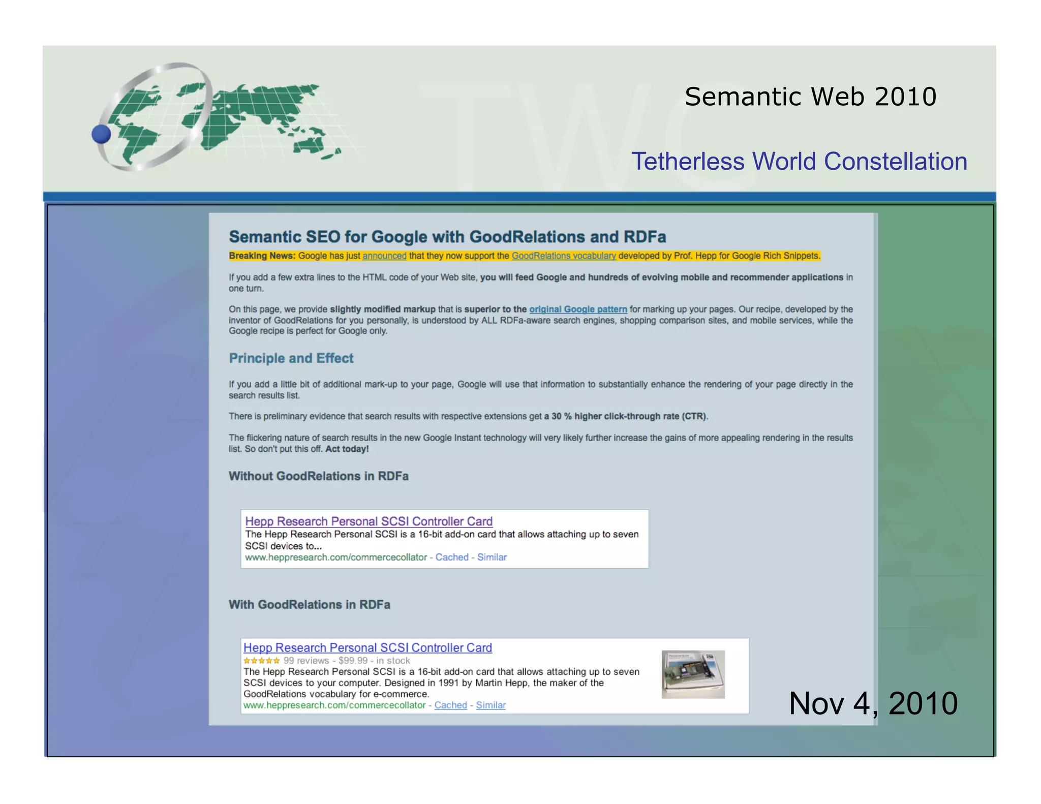 Semantic Web 2010

Tetherless World Constellation




              Nov 4, 2010
 