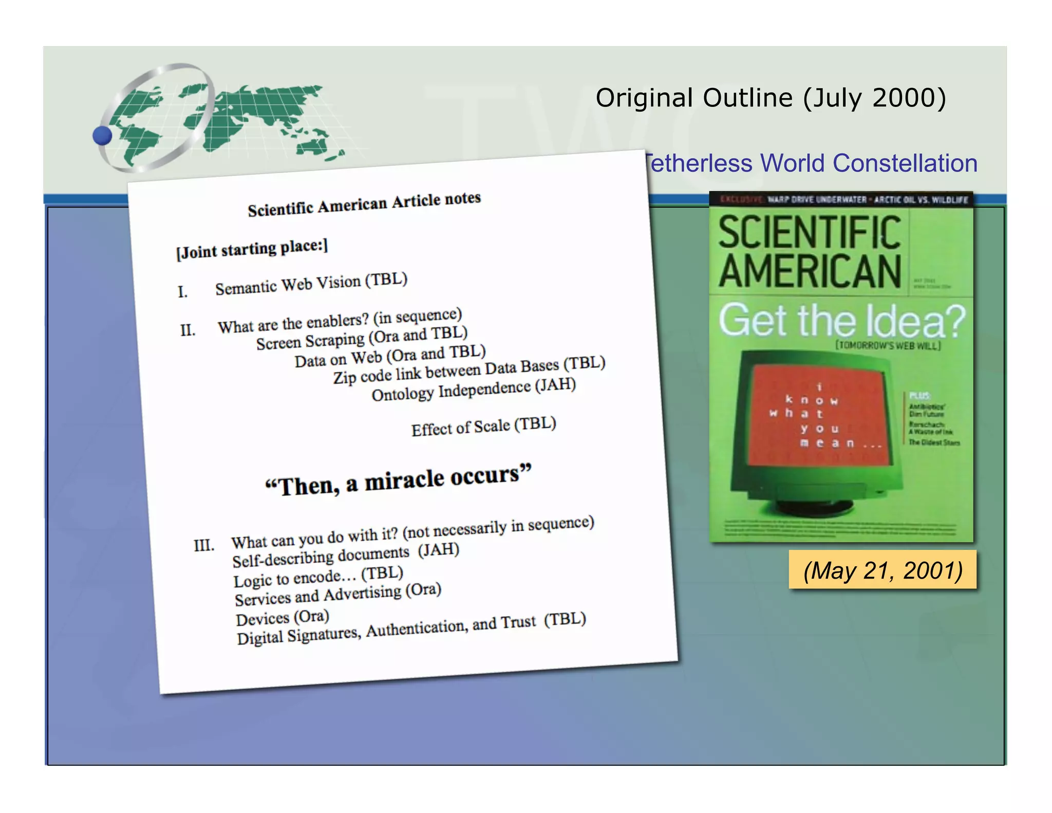 Original Outline (July 2000)

   Tetherless World Constellation




                 (May 21, 2001)
 