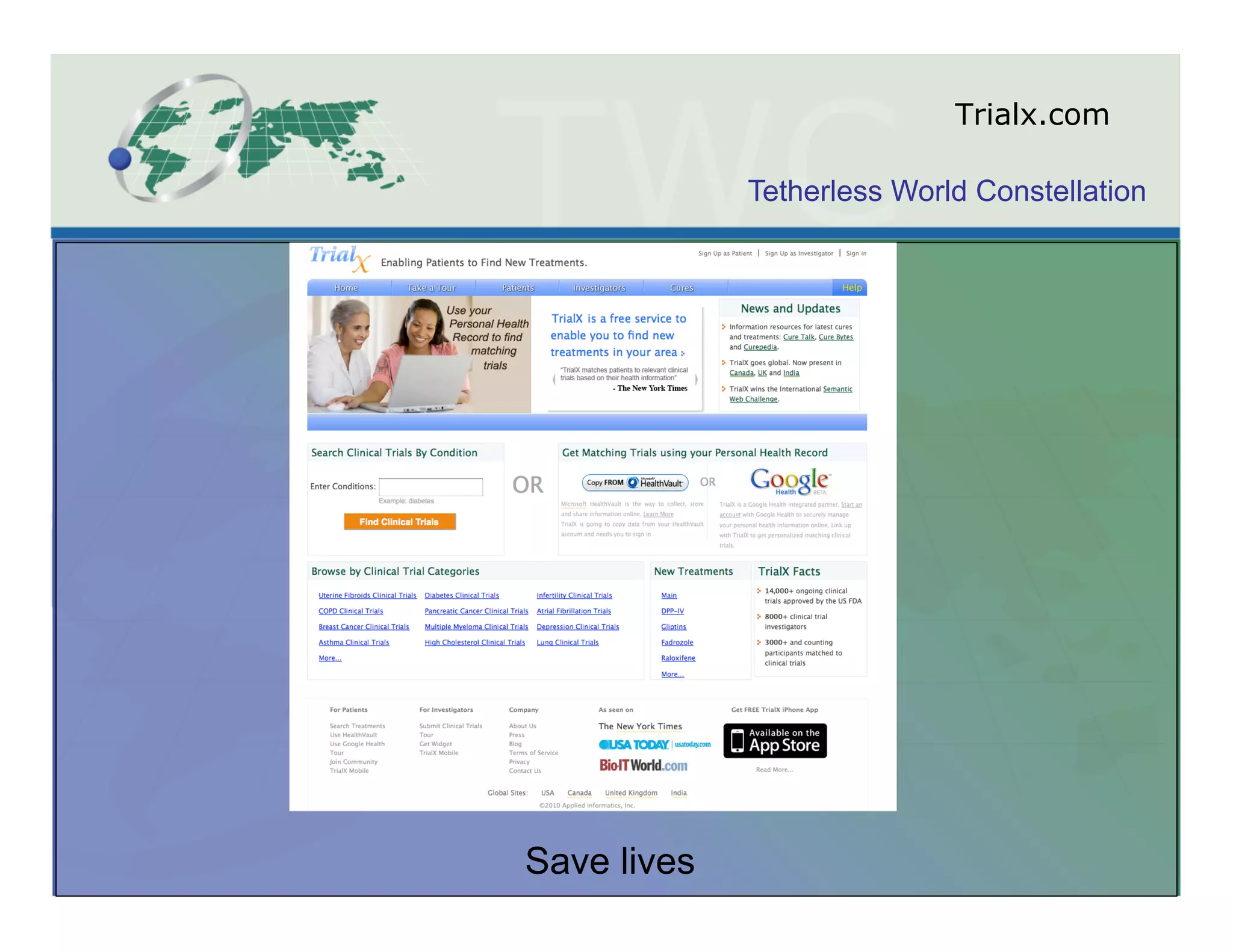 Trialx.com

             Tetherless World Constellation




Save lives
 