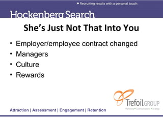 She’s Just Not That Into You
•   Employer/employee contract changed
•   Managers
•   Culture
•   Rewards



Attraction | A...