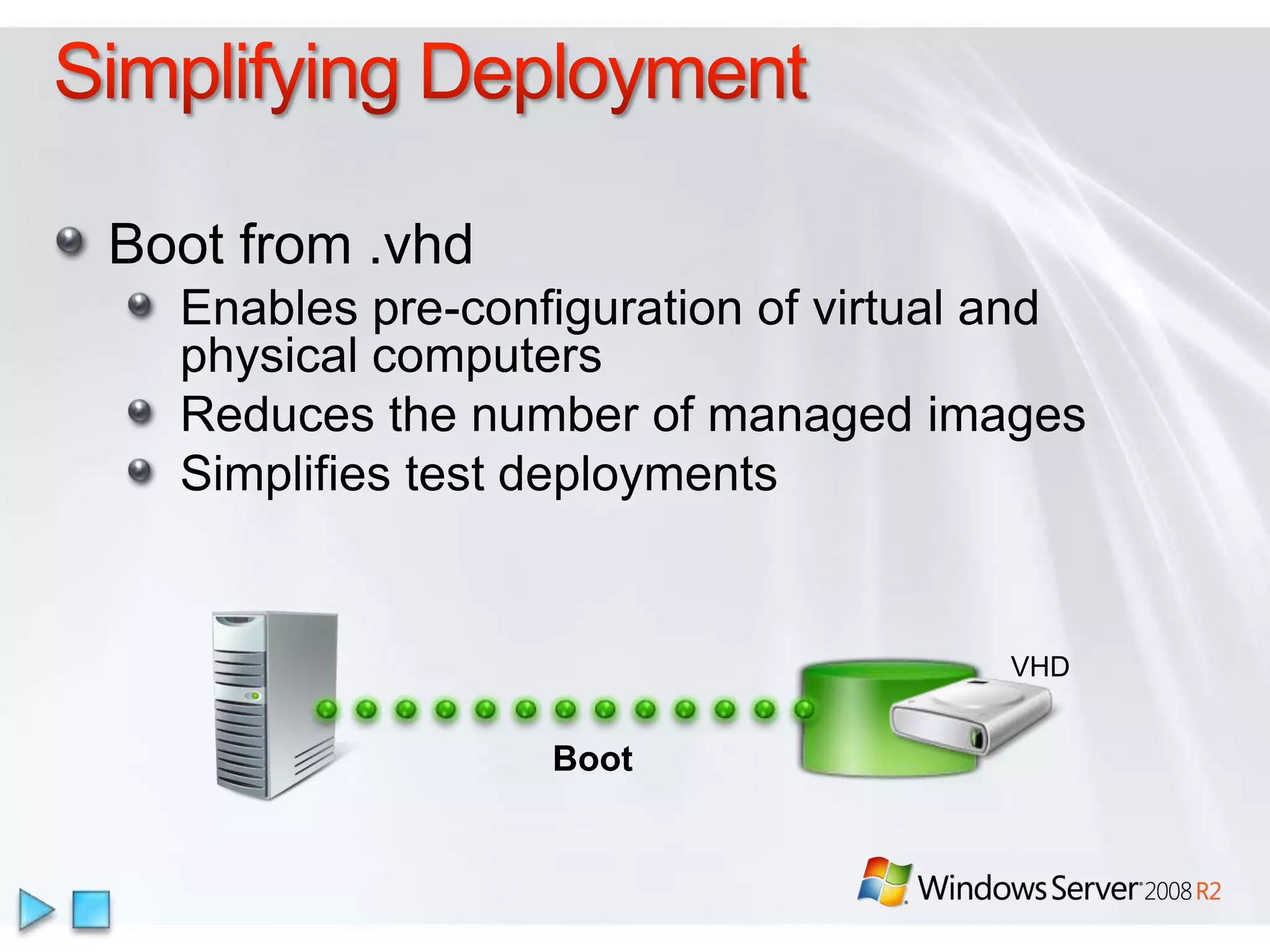 Virtual Machine Queue (VMQ)OverviewNIC can DMA packets directly into VM memoryVM Device buffer gets assigned to one of the queuesAvoids packet copies in the VSPAvoids route lookup in the virtual switch (VMQ Queue ID)Allows the NIC to essentially appear as multiple NICs on the physical host (queues)Disabled by defaultBenefitsHost no longer has device DMA data in its own buffer resulting in a shorter path length for I/O (performance gain)