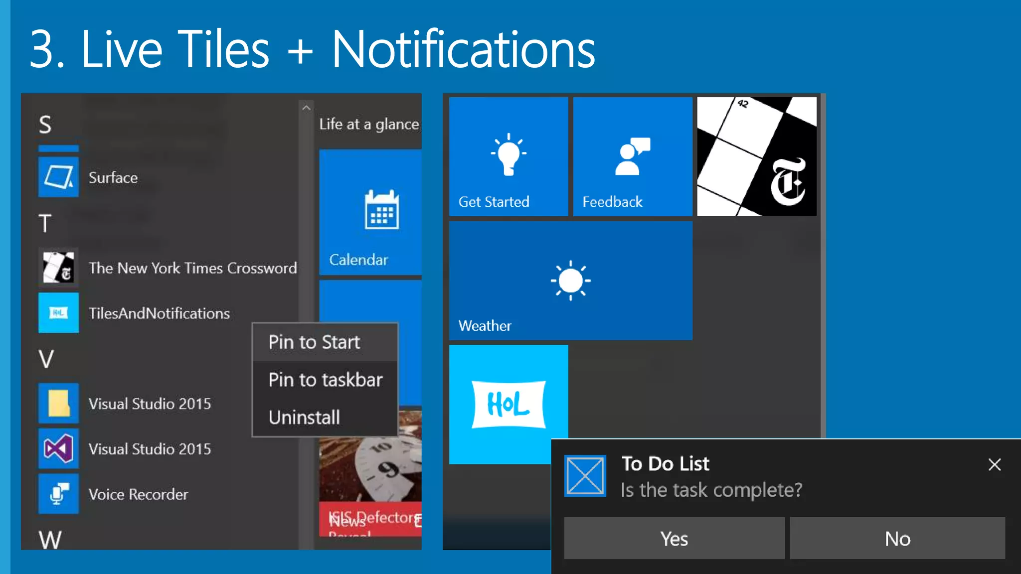 3. Live Tiles + Notifications