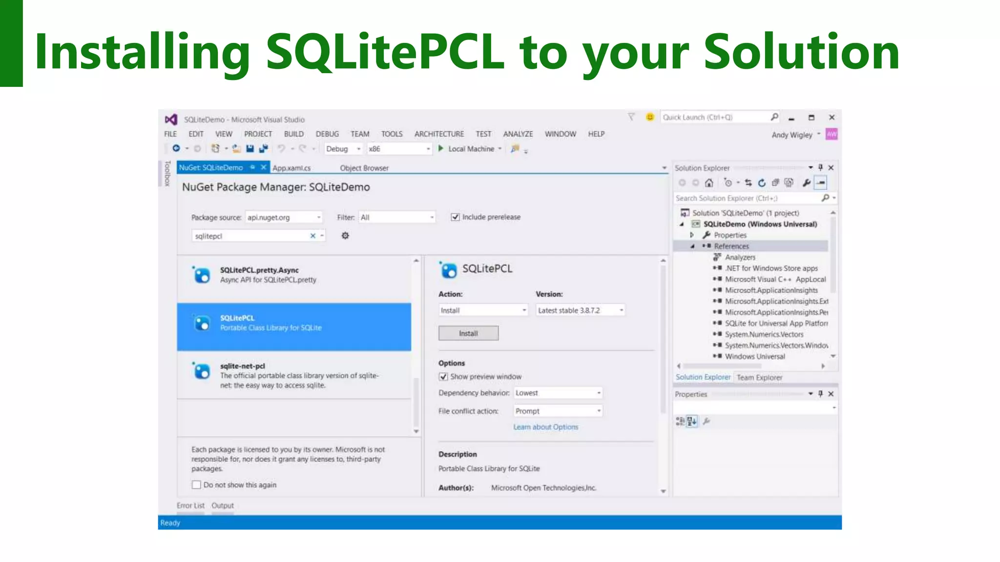 Installing SQLitePCL to your Solution 
