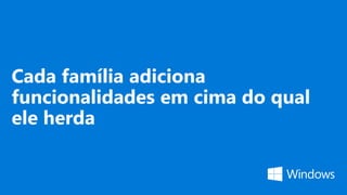 Cada família adiciona
funcionalidades em cima do qual
ele herda
 
