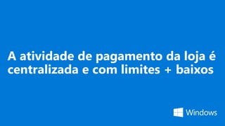 A atividade de pagamento da loja é
centralizada e com limites + baixos
 