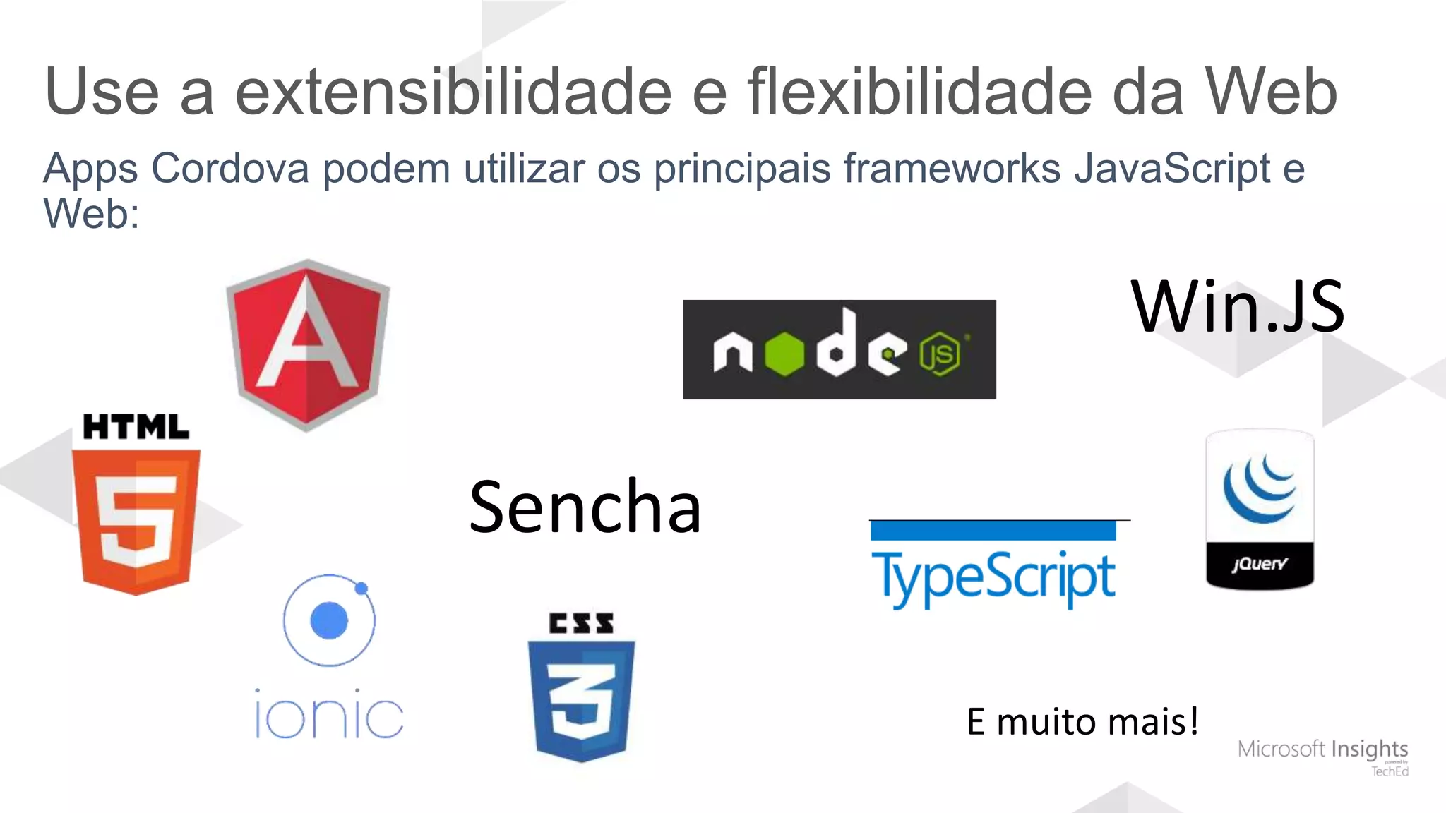 Use a extensibilidade e flexibilidade da Web
Win.JS
Sencha
E muito mais!
 
