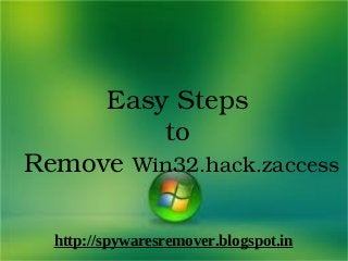 Easy Steps 
         to 
Remove Win32.hack.zaccess

  http://spywaresremover.blogspot.in
   
 