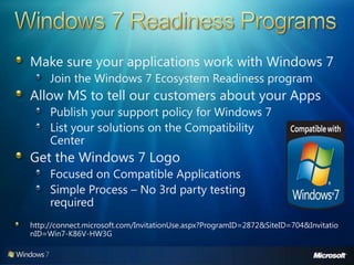 Windows 7 For Developers | PPTX