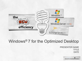 Windows® 7 for the Optimized Desktop Presenter name Title date 