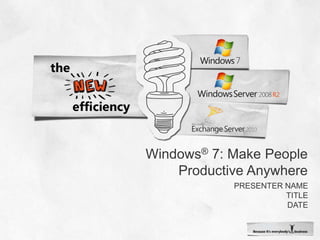 Windows® 7: Make People Productive Anywhere Presenter name Title date 
