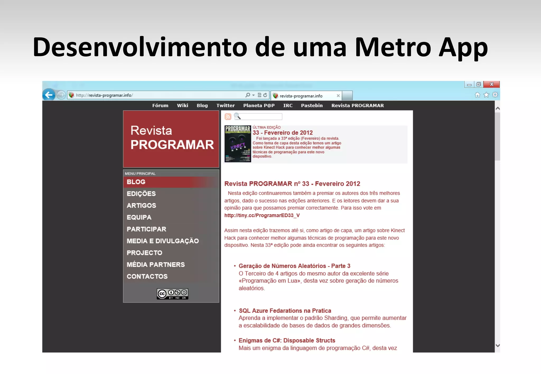 Desenvolvimento de uma Metro App
 