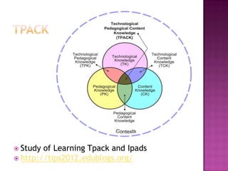  Study of Learning Tpack and Ipads
 http://tips2012.edublogs.org/
 