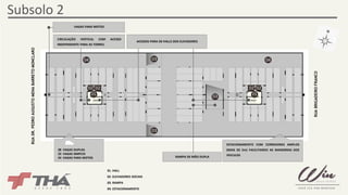 CIRCULAÇÃO VERTICAL COM ACESSO 
INDEPENDENTE PARA AS TORRES. 
04 04 
01. HALL 
02. ELEVADORES SOCIAIS 
03. RAMPA 
04. ESTACIONAMENTO 
Subsolo 2 
RUA DR. PEDRO AUGUSTO MENA BARRETO MONCLARO 
RUA BRIGADEIRO FRANCO 
02 02 
ESTACIONAMENTO COM CORREDORES AMPLOS 
(MAIS DE 5m) FACILITANDO AS MANOBRAS DOS 
VEICULOS 
02 02 
38 VAGAS DUPLAS 
23 VAGAS SIMPLES 
24 VAGAS PARA MOTOS 
ACESSOS PARA OS HALLS DOS ELEVADORES 
RAMPA DE MÃO DUPLA 
03 
03 
03 
01 
01 
VAGAS PARA MOTOS 
 