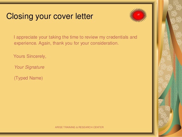 cover letter thank you for your consideration