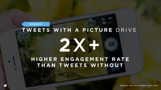 A VIDEO3
Advertisers can now upload & distribute video on
Twitter
While we allow video uploads of up to 10minutes in
length, try and keep your video lengths to 3
minutes and less
Upload .mov and .mp4 ﬁles
@Budweiser
Budweiser
Each September, Budweiser celebrates
responsible drinking. Be there for the ones
you love. #FriendsAreWaiting
NATIVE VIDEO
VIDEO LENGTH
VIDEO FORMAT
 
