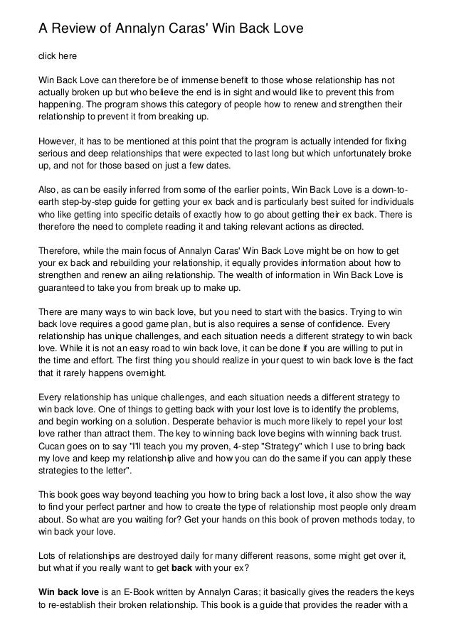 annalynn caras win back love