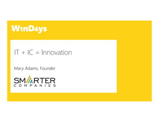 IT + IC = Innovation
Mary Adams, Founder
 