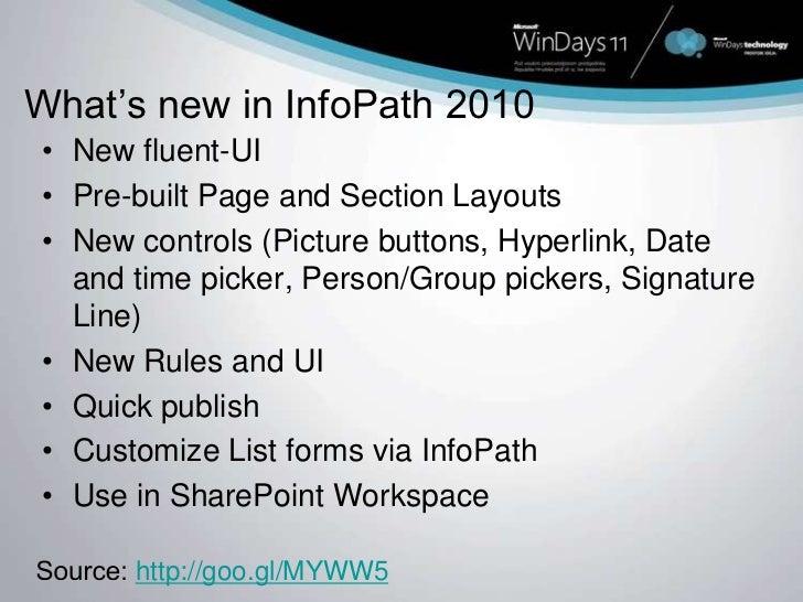 Windays 2011 - SharePoint no-code solutions with InfoPath 2010 and Sh… slideshare