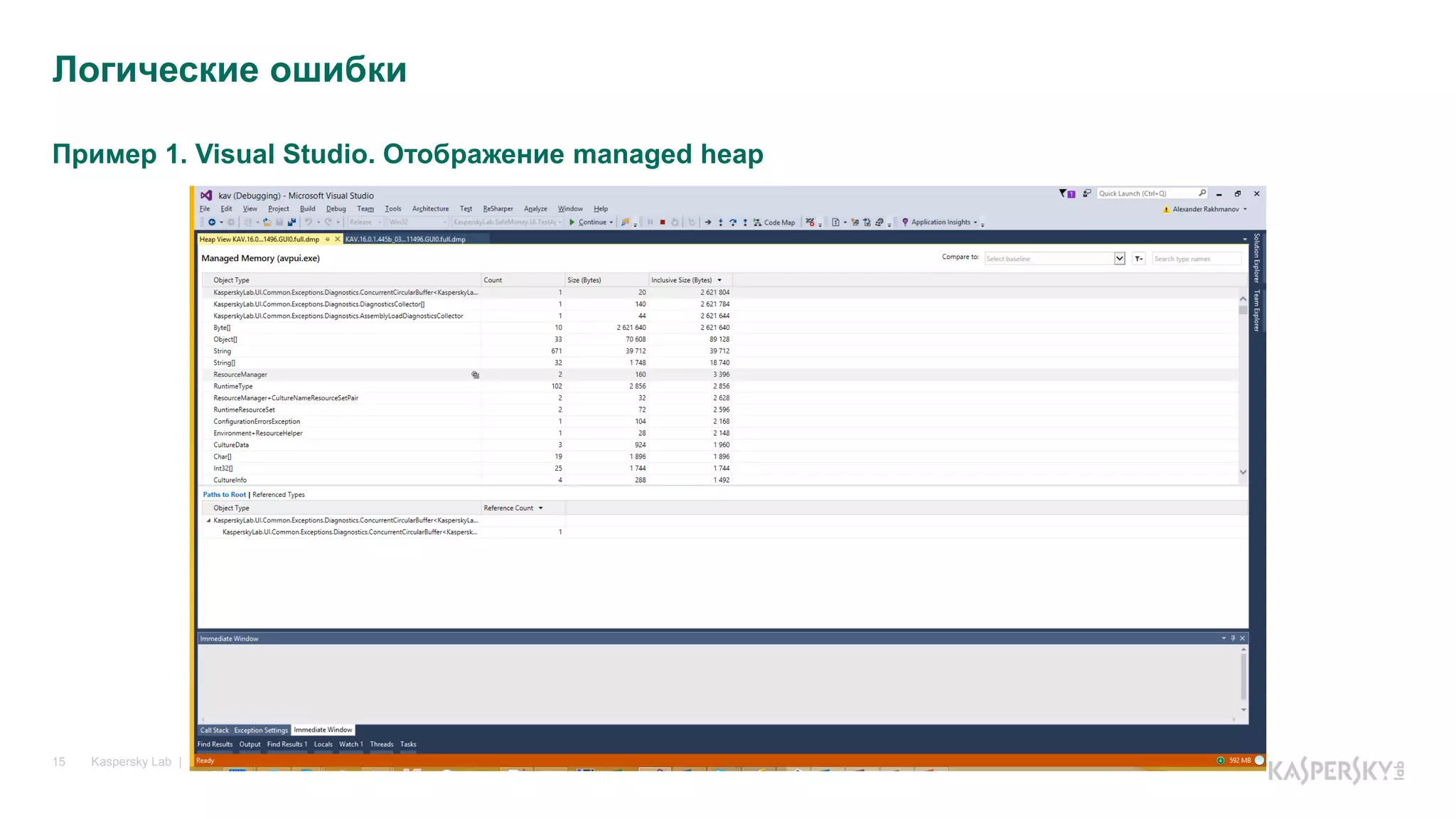 Пример 1. Visual Studio. Отображение managed heap
Kaspersky Lab | The Power of Protection15
Логические ошибки
 