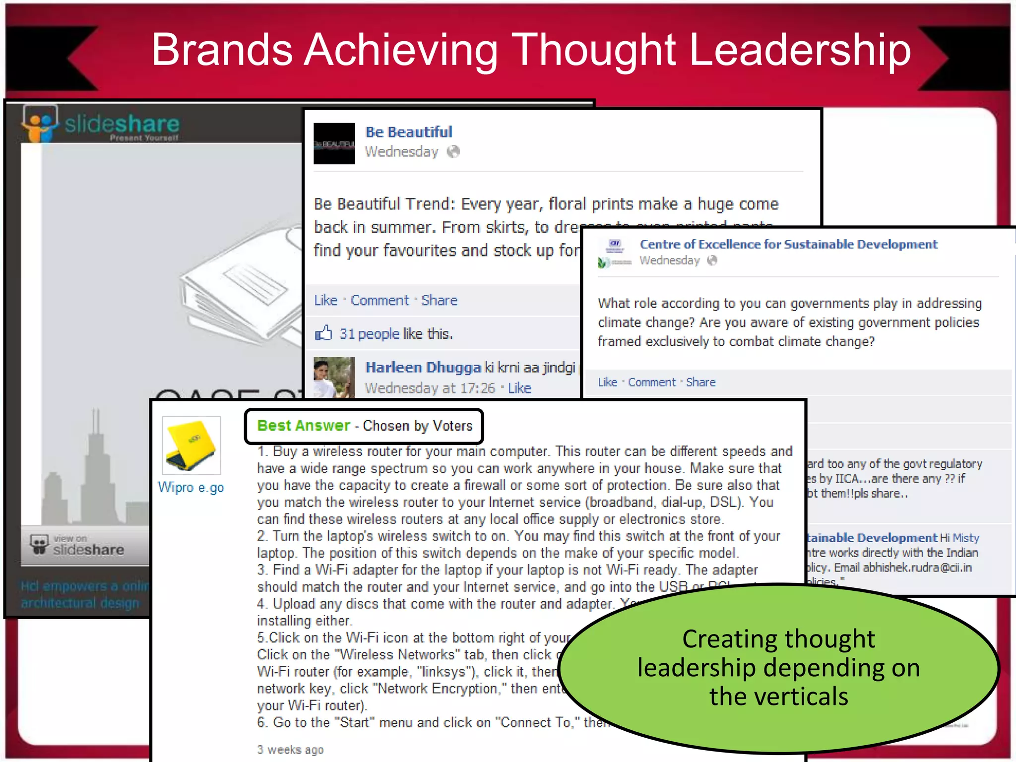 Brands Achieving Thought Leadership
Creating thought
leadership depending on
the verticals
 