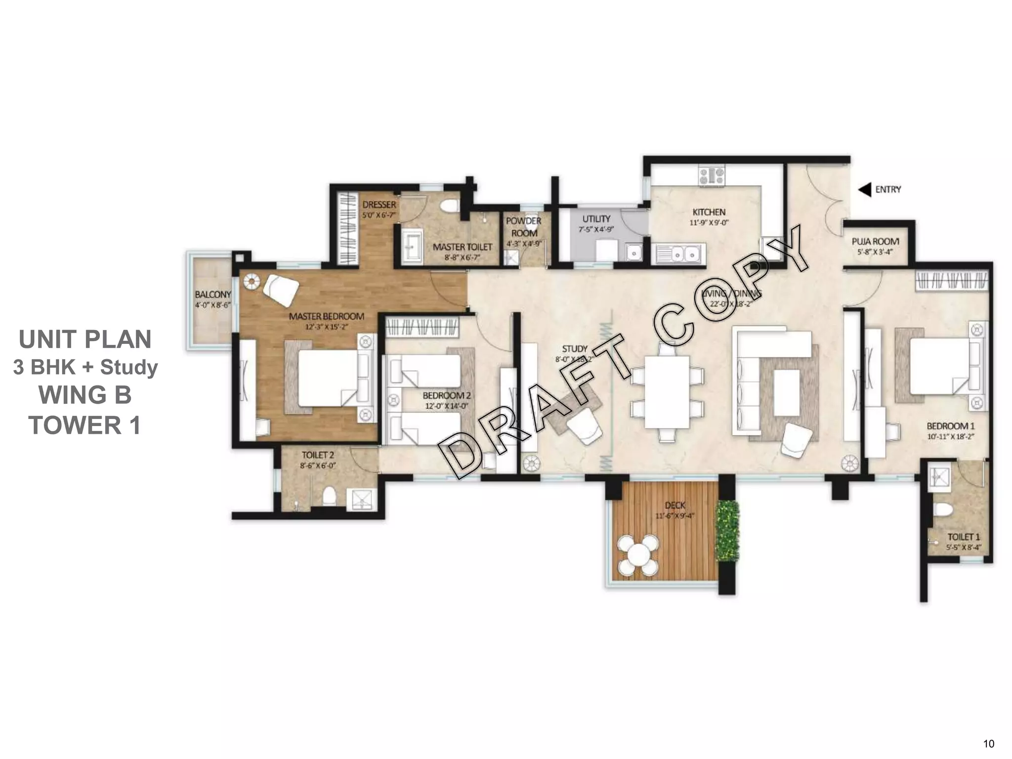 10
UNIT PLAN
3 BHK + Study
WING B
TOWER 1
 