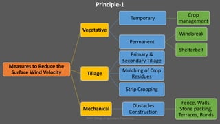JNKVV- College of Agriculture, Powarkheda 23
Measures to Reduce the
Surface Wind Velocity
Vegetative
Temporary
Crop
management
Permanent
Windbreak
Shelterbelt
Tillage
Primary &
Secondary Tillage
Mulching of Crop
Residues
Strip Cropping
Mechanical
Obstacles
Construction
Fence, Walls,
Stone packing,
Terraces, Bunds
Principle-1
 