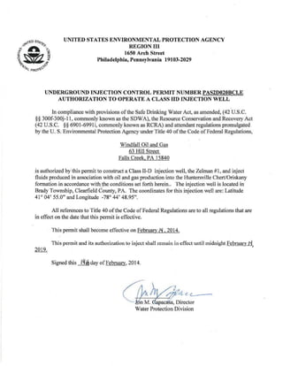 EPA "Final" Permit to Windfall Oil and Gas to Drill Injection Well in PA