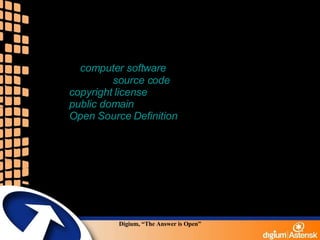 Open Source Software Open source software is  computer software  for which the human-readable  source code  is made available under a  copyright   license  (or arrangement such as the  public domain ) that meets the  Open Source Definition . This permits users to use, change, and improve the software, and to redistribute it in modified or unmodified form. It is often developed in a public, collaborative manner.  Wikipedia 
