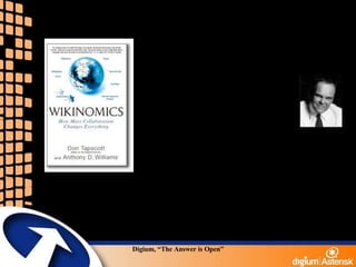 Mass Collaboration - Wikinomics Don Tapscott – CEO, New Paradigm Author of: Paradigm Shift Growing Up Digital The Naked Corporation Wikinomics: How Mass Collaboration Changes Everything " Wikinomics  captures and explains the essential nature of the next generation of the Internet -- how collaboration and communication technologies are democratizing the creation of value.  An insightful, engaging and very important book." -  John Chambers , Cisco Systems - President and CEO 