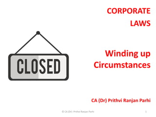 CORPORATE
LAWS
Winding up
Circumstances
CA (Dr) Prithvi Ranjan Parhi
1© CA (Dr) Prithvi Ranjan Parhi
 