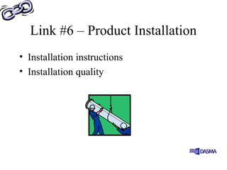 Link #6 – Product Installation
• Installation instructions
• Installation quality
 