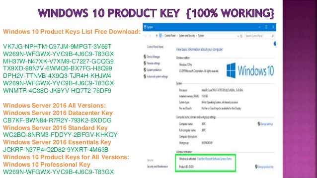 Window 10 product key 100% working