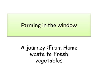 Farming in the window
A journey :From Home
waste to Fresh
vegetables
 