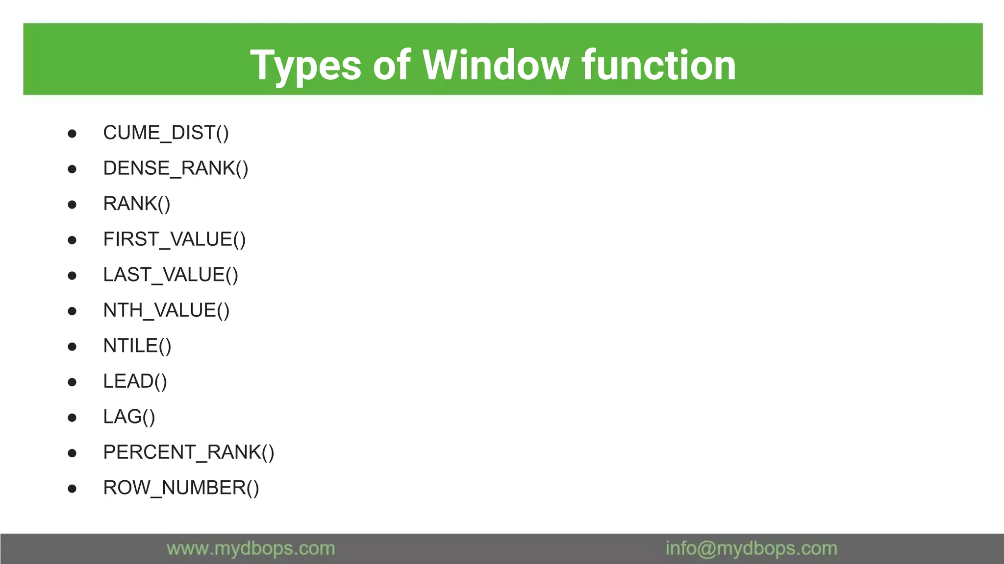 Window functions in MySQL 8.0 | PDF | Databases | Computer Software and ...