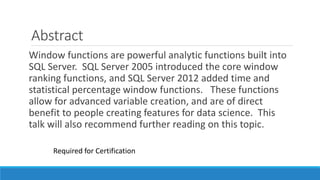 Window functions with SQL Server 2016 | PDF