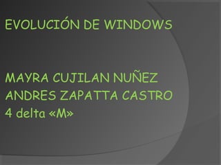 EVOLUCIÓN DE WINDOWS



MAYRA CUJILAN NUÑEZ
ANDRES ZAPATTA CASTRO
4 delta «M»
 
