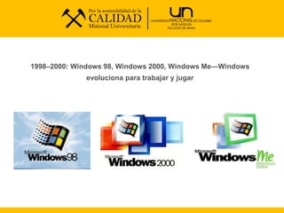 1998–2000: Windows 98, Windows 2000, Windows Me—Windows
evoluciona para trabajar y jugar
 