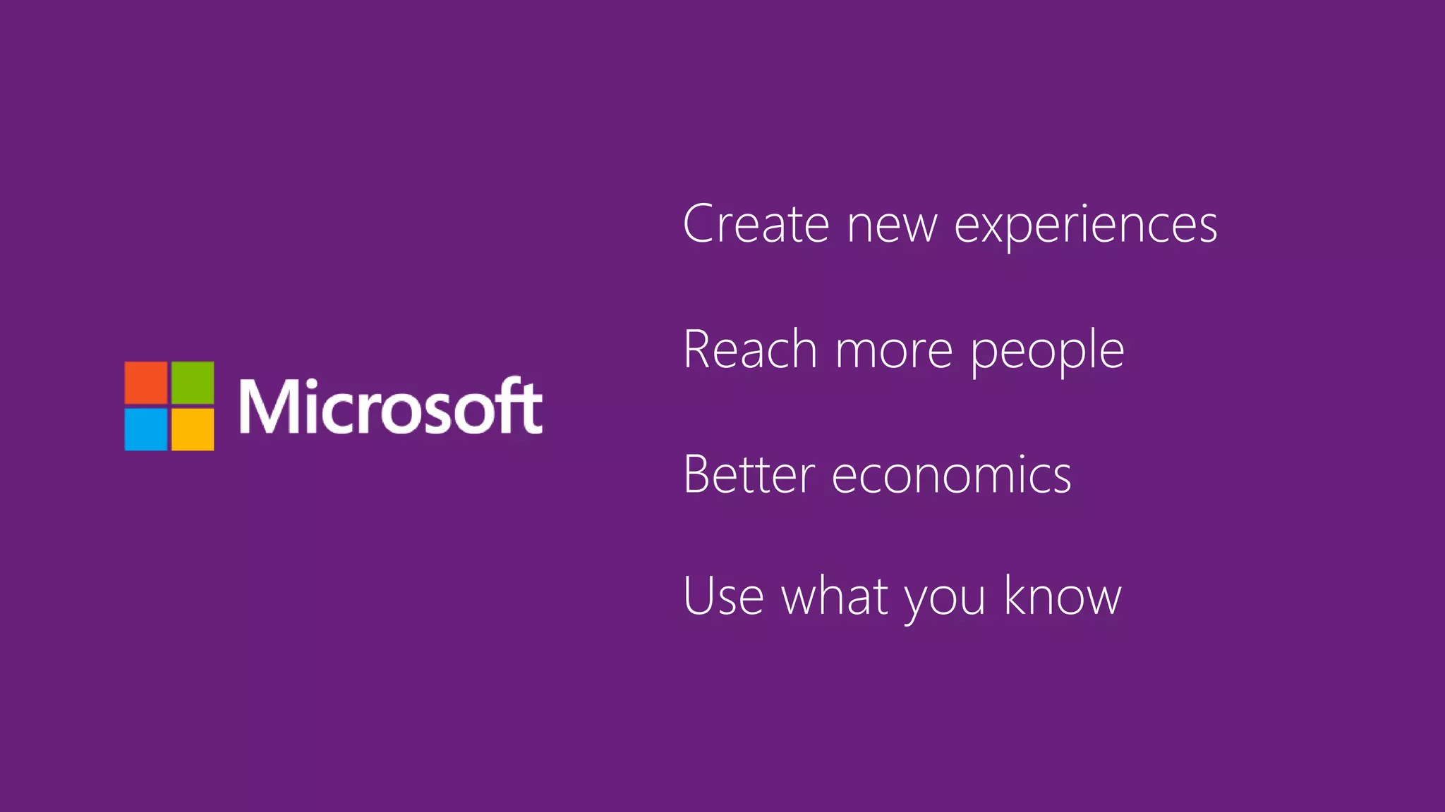 Better economics
Create new experiences
Reach more people
Use what you know
 