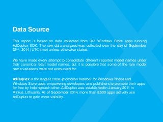 Thisreportisbasedondatacollectedfrom941WindowsStoreappsrunningAdDuplexSDK.TherawdataanalyzedwascollectedoverthedayofSeptem...