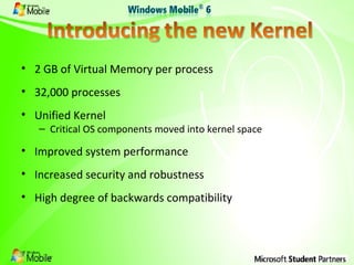 2 GB of Virtual Memory per process 32,000 processes Unified Kernel Critical OS components moved into kernel space Improved system performance Increased security and robustness High degree of backwards compatibility 