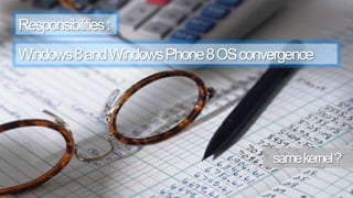 21Responsibilities :Windows 8 and Windows Phone 8 OS convergence    same kernel ?
