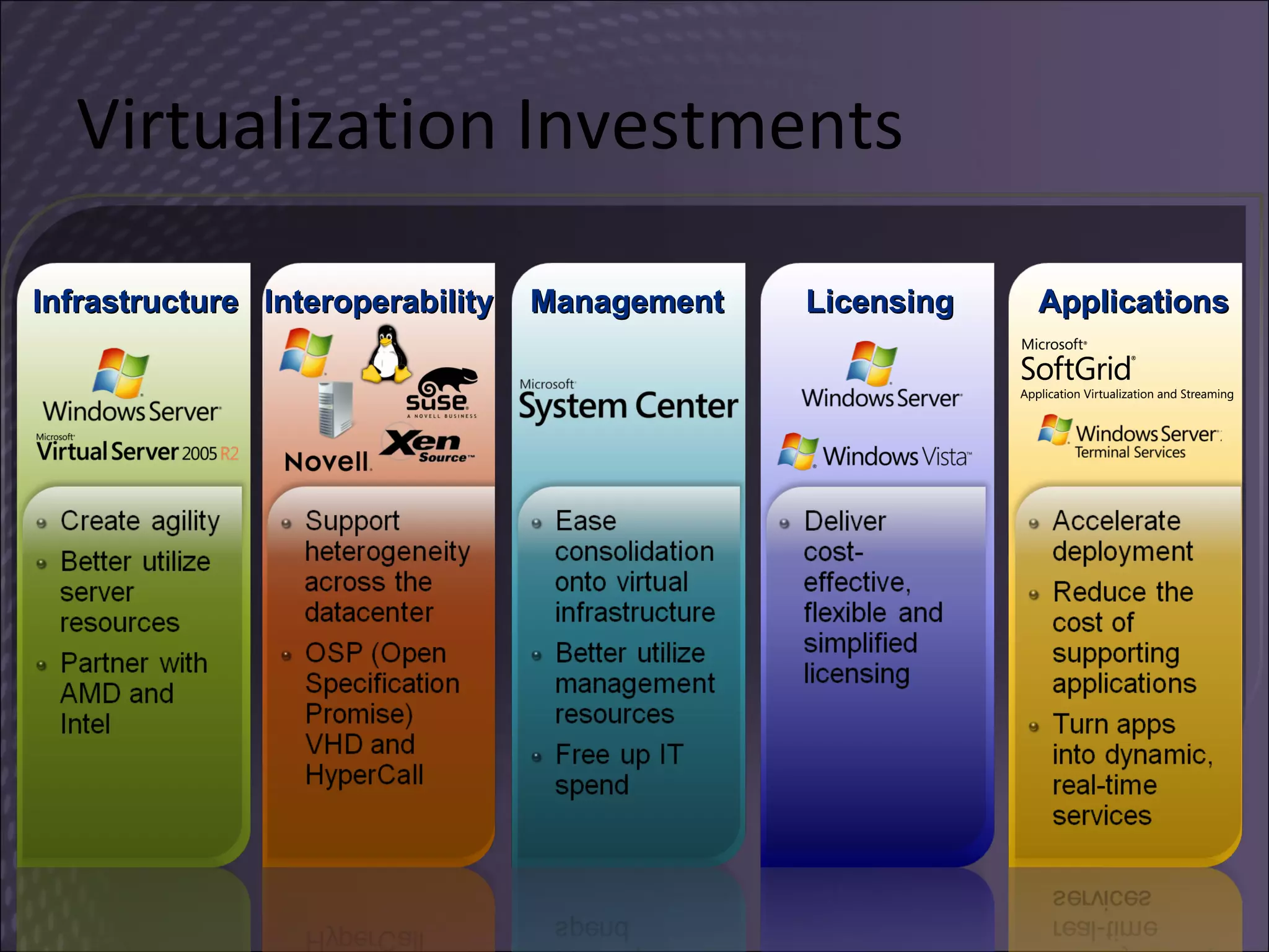 Virtualization Investments Management Interoperability Applications Licensing Infrastructure 