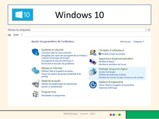 Windows 10
Médiathèque - Lorient - 2015
 