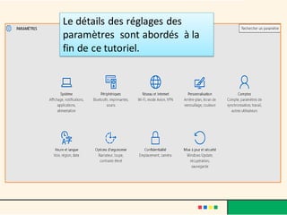 Le détails des réglages des
paramètres sont abordés à la
fin de ce tutoriel.
 